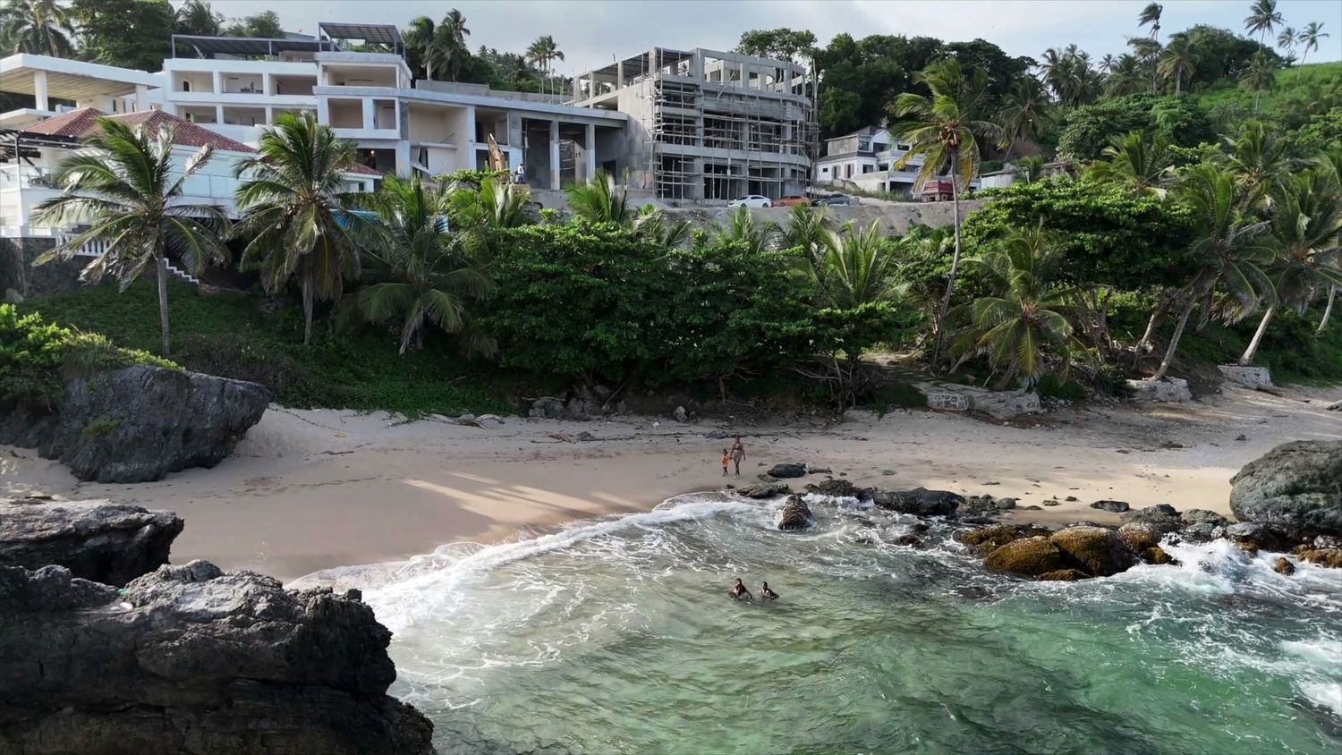 The beach below the estate