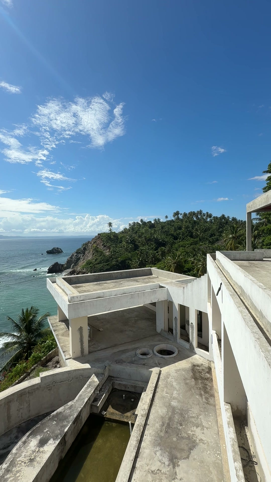 Looking down over the terraces to the headland